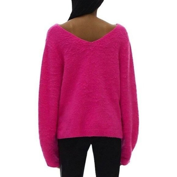 HELMUT LANG Brushed V-Neck Sweater in Disco Pink - Size XS - Picture 3 of 5
